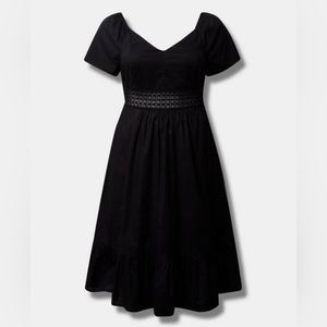 LIKE NEW Torrid Black Midi Poplin Sheer Waist Dress - WORN ONCE - Summer 2023